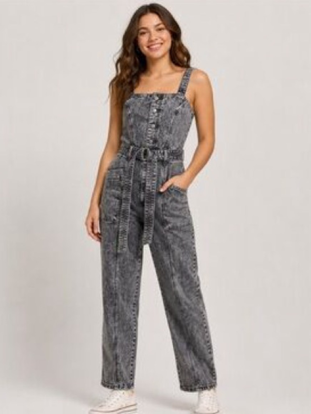 Universal Thread Denim Jumpsuit Overalls Washed Black Grey Size 12